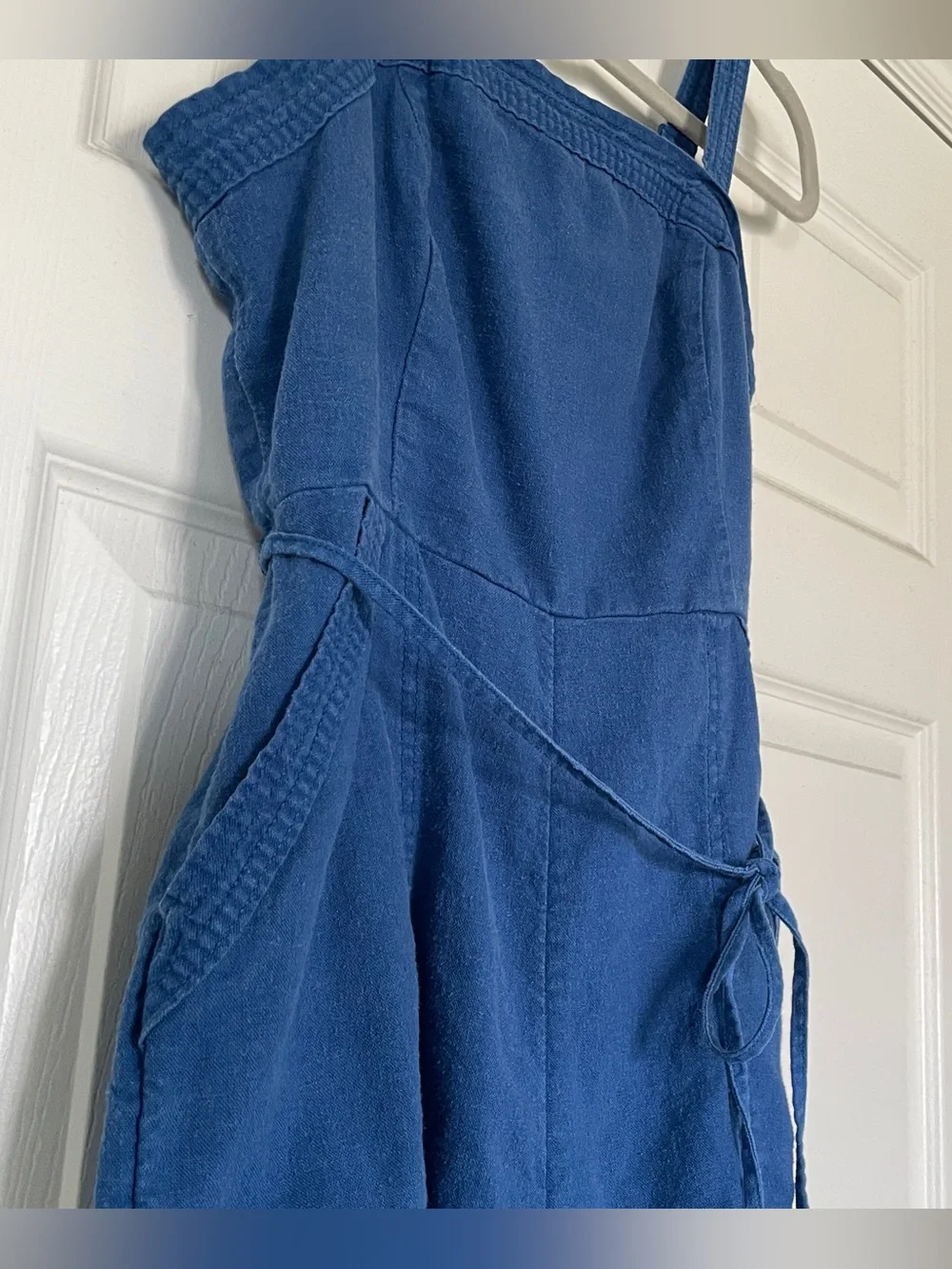 Old Navy Linen Blend Blue Romper with Tie Waist - Small